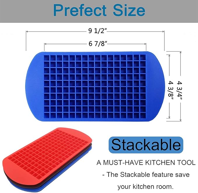 Mini Ice Cube Trays 3 Pack, 160 Crushed Ice Cube Molds Easy Release Small Ice Cube for Chilling Whiskey Cocktail, Kitchen Gadgets Stackable Ice Trays, Specialty Accessories Tool for Freezer