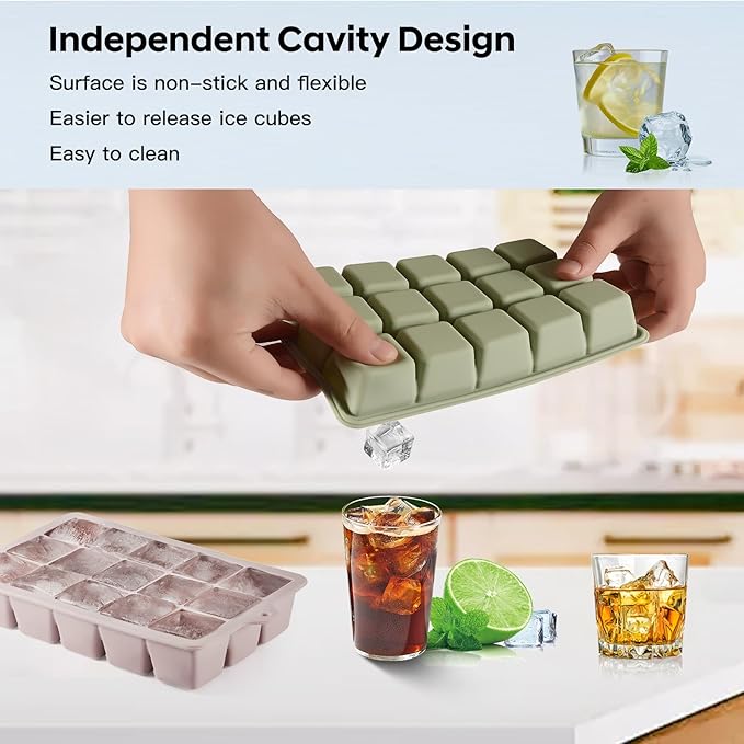 Ice Cube Tray 3 Pack, Ice Cube Mold, Ice Trays for Freezer with Lid for Whiskey, Baby Food, BPA Free, Easy Release