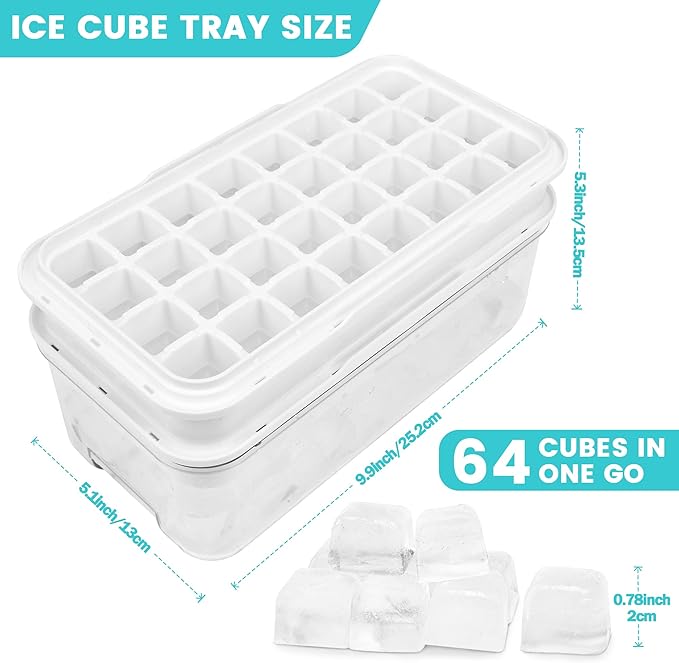 Ice Trays for Freezer with Lid and Bin,Ice Cube Trays for Freezer with 2 Trays,Easy Release 64 Pcs Ice for Chilling Cocktails Whiskey, BPA Free (Black)