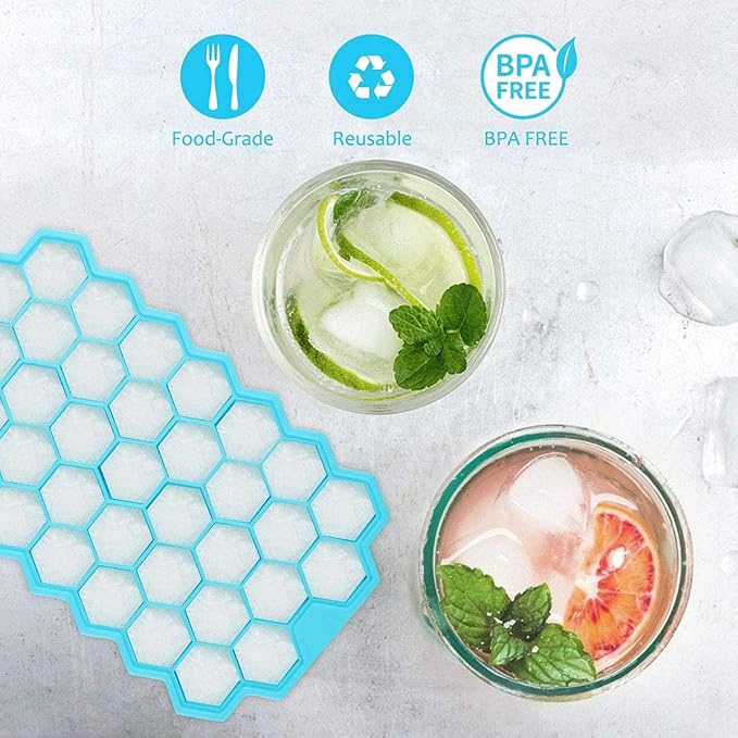 Ice Cube Trays with Lid, 2 Pack Silicone Ice Cube Trays with Lid-37 Grid, Easy-Release 74 PCS Small Ice Cubes for Iced Coffee Cocktail Whisky Chocolate Soup Food,BPA Free,Durable,Dishwasher Safe