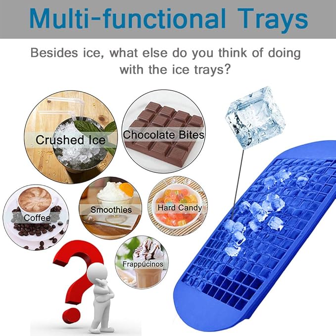 Mini Ice Cube Trays 3 Pack, 160 Crushed Ice Cube Molds Easy Release Small Ice Cube for Chilling Whiskey Cocktail, Kitchen Gadgets Stackable Ice Trays, Specialty Accessories Tool for Freezer
