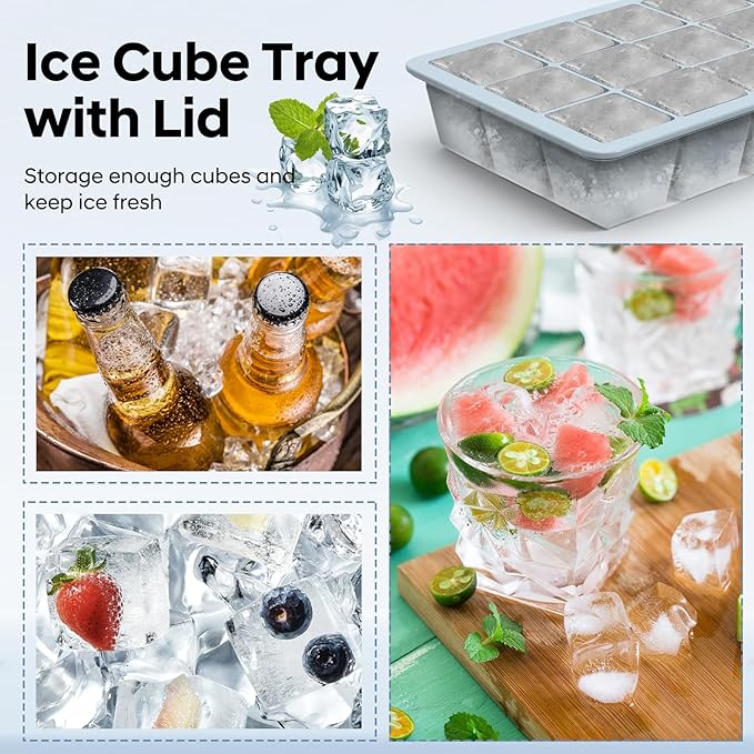 Ice Cube Tray 3 Pack, Ice Cube Mold, Ice Trays for Freezer with Lid for Whiskey, Baby Food, BPA Free, Easy Release