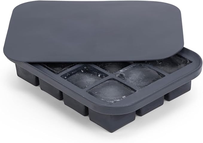 Silicone Everyday Ice Tray w/ Protective Lid | Charcoal | Easy to Remove Ice Cubes | Food Grade Premium Silicone | Dishwasher Safe, BPA Free