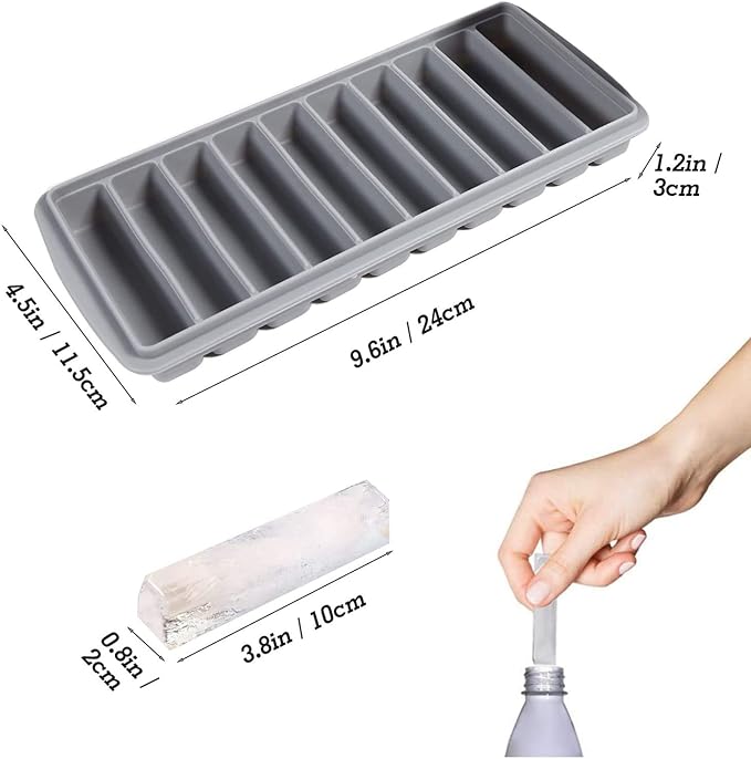 3 PCS Ice Cube Tray, Long Ice Stick Tray Silicone with Lid, Rectangular Narrow Stick, Reusable, Flexible, Easy Release, for Small Mouth Sport Bottles, Juice Bottles, Cocktail Parties