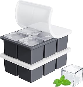 Large Ice Cube Tray for Whiskey:Silicone Ice Cube Trays with Lid - 2Pack Big Square Old Fashioned Ice Cube Maker for Cocktail - 2inch Huge Cubed Ice Trays for Whisky