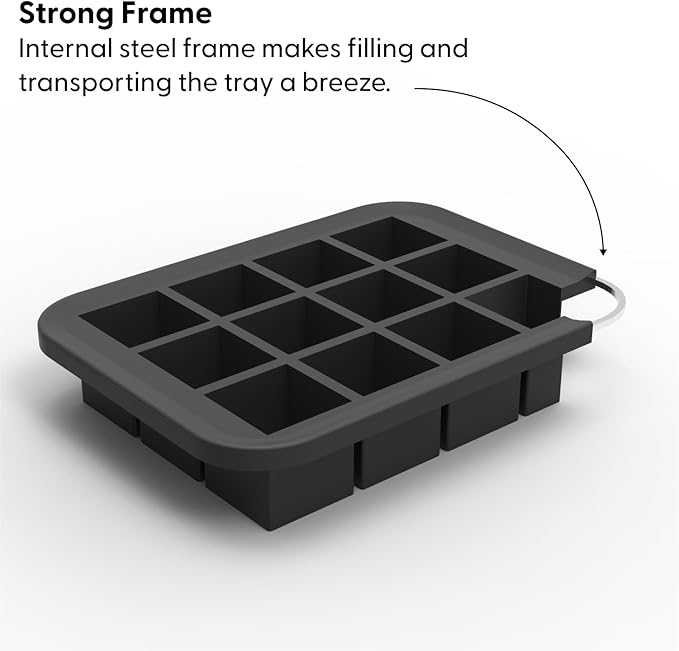 Silicone Everyday Ice Tray w/ Protective Lid | Charcoal | Easy to Remove Ice Cubes | Food Grade Premium Silicone | Dishwasher Safe, BPA Free