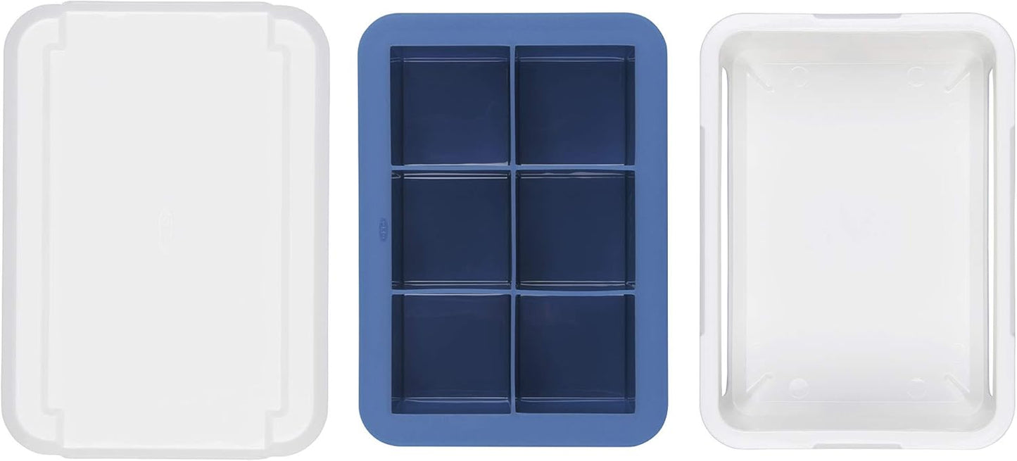 Silicone Stackable Ice Cube Tray with Lid - Large Cube,Dark Blue