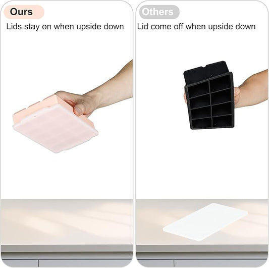 Ice Cube Tray, Ice Tray for Freezer with Lid, 2 Pack Silicone Ice Cube Trays for Freezer with15 Flexible Easy Release Ice Trays
