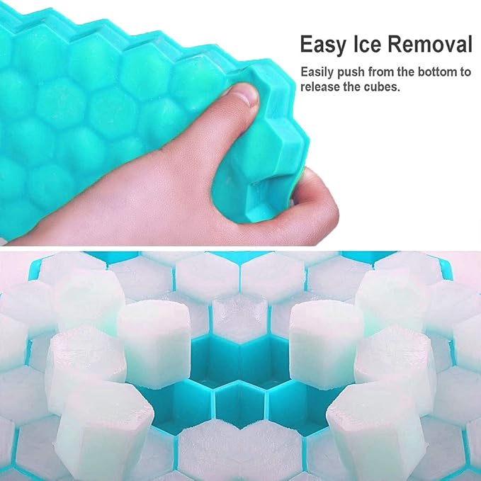 Ice Cube Trays with Lid, 2 Pack Silicone Ice Cube Trays with Lid-37 Grid, Easy-Release 74 PCS Small Ice Cubes for Iced Coffee Cocktail Whisky Chocolate Soup Food,BPA Free,Durable,Dishwasher Safe