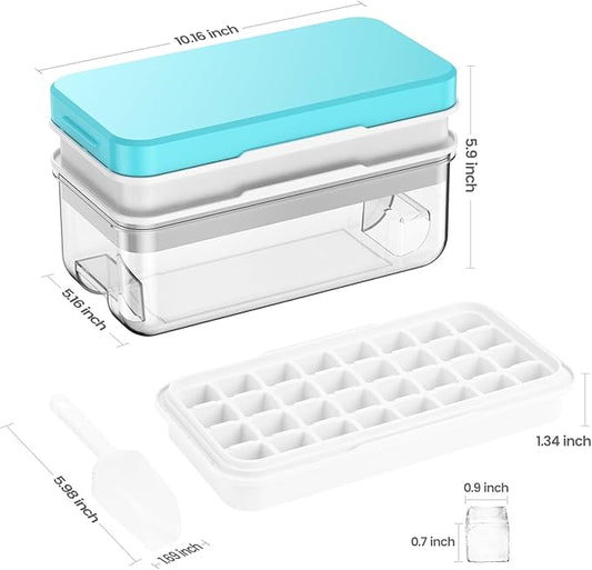 Ice Cube Tray with Lid and Bin, 64 pcs Ice Trays for Freezer, Ice Cube Trays for Freezer with 2 trays, Container, Lid & Ice Scoop, BPA Free
