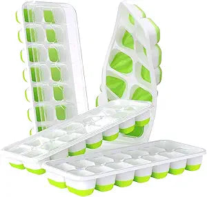 Ice Cube Trays 4 Pack, 56 pcs Silicone Ice Cubes Tray Maker with Spill-Resistant Removable Lid, Easy Release & Pop out, Stackable Flexible, for Soup. Food, Cocktail, Coffee