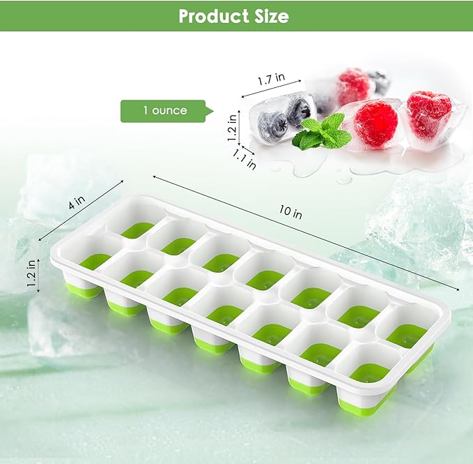 Ice Cube Trays, 4 Pack Durable Stackable Ice Trays for Freezer with Spill-Resistant & Removable Lids, Easy-Release 56 pcs Silicone Ice Maker for Cocktail, Coffee, Beer