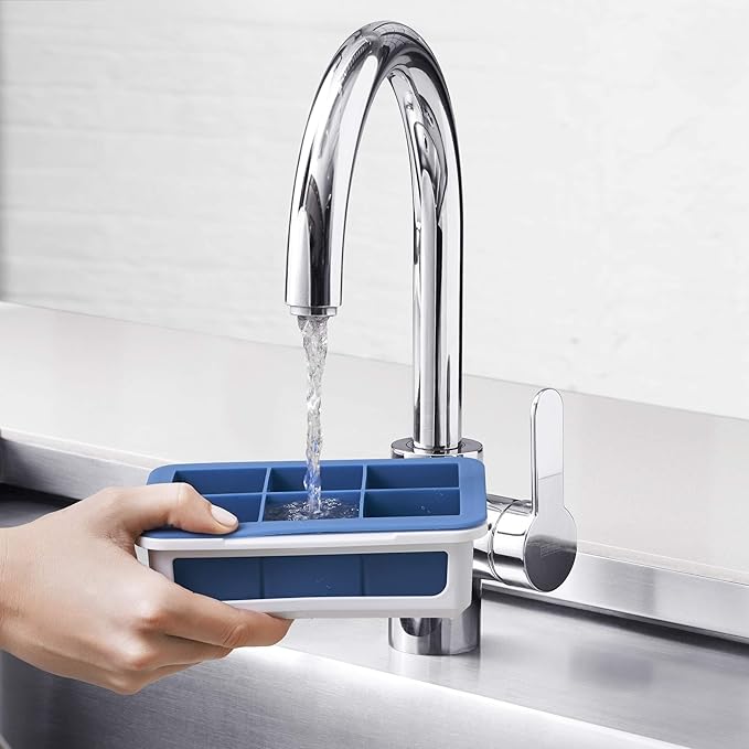 Silicone Stackable Ice Cube Tray with Lid - Large Cube,Dark Blue