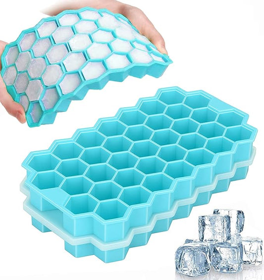 Ice Cube Trays with Lid, 2 Pack Silicone Ice Cube Trays with Lid-37 Grid, Easy-Release 74 PCS Small Ice Cubes for Iced Coffee Cocktail Whisky Chocolate Soup Food,BPA Free,Durable,Dishwasher Safe
