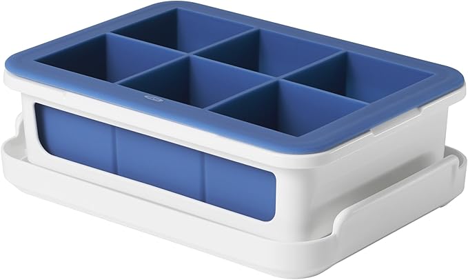 Silicone Stackable Ice Cube Tray with Lid - Large Cube,Dark Blue