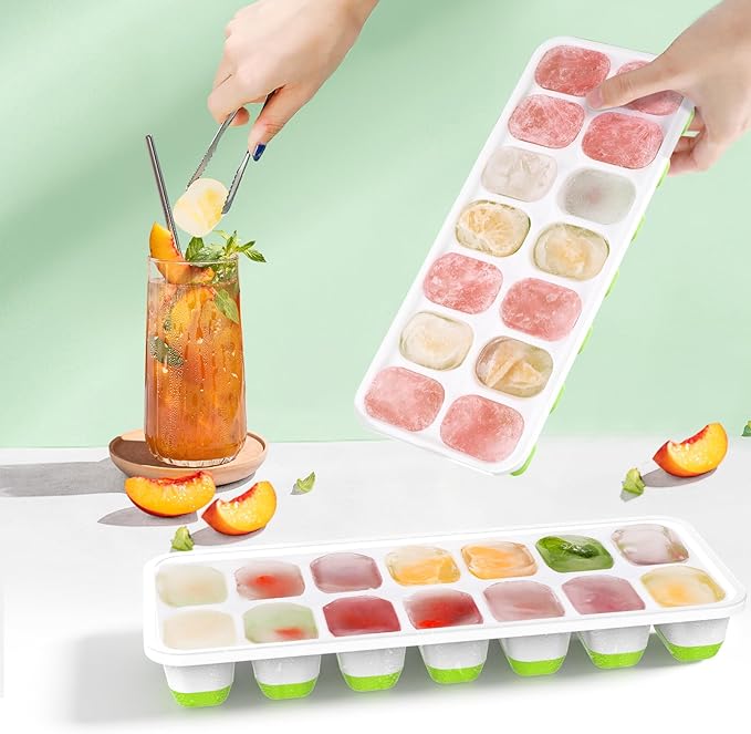 Ice Cube Trays, 4 Pack Durable Stackable Ice Trays for Freezer with Spill-Resistant & Removable Lids, Easy-Release 56 pcs Silicone Ice Maker for Cocktail, Coffee, Beer