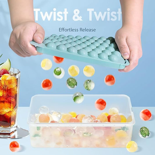 Ice Cube Tray with Lid and Bin - Round Ice Trays for Freezer with Lid - Ice Cube Trays for Freezer with Ice Container (0.8"-2PACK Blue)