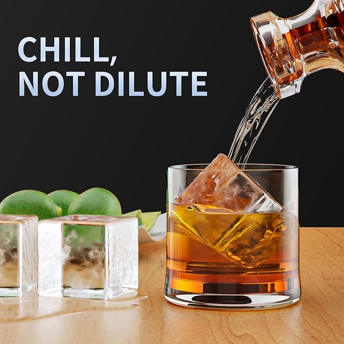 Large Ice Cube Tray for Whiskey:Silicone Ice Cube Trays with Lid - 2Pack Big Square Old Fashioned Ice Cube Maker for Cocktail - 2inch Huge Cubed Ice Trays for Whisky