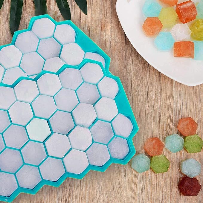 Ice Cube Trays with Lid, 2 Pack Silicone Ice Cube Trays with Lid-37 Grid, Easy-Release 74 PCS Small Ice Cubes for Iced Coffee Cocktail Whisky Chocolate Soup Food,BPA Free,Durable,Dishwasher Safe
