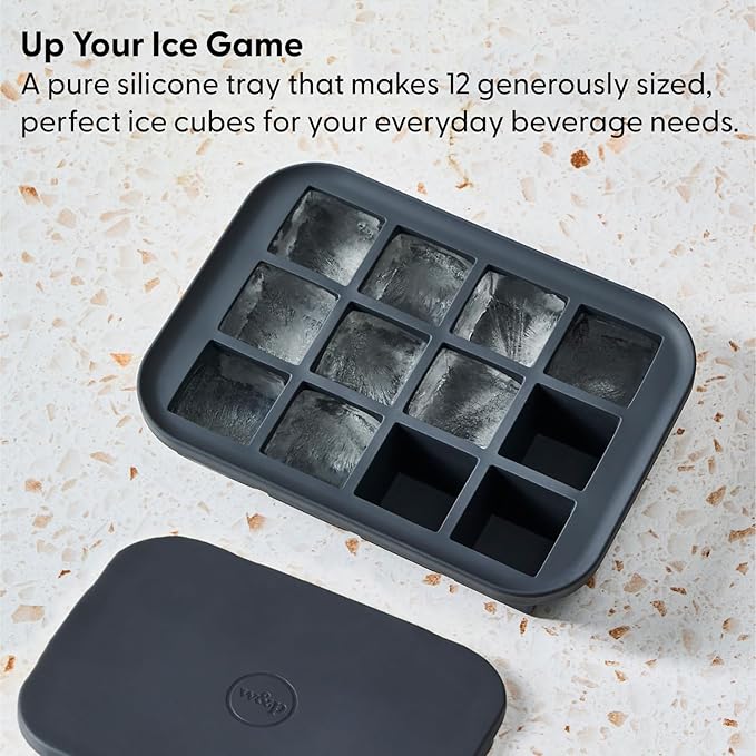 Silicone Everyday Ice Tray w/ Protective Lid | Charcoal | Easy to Remove Ice Cubes | Food Grade Premium Silicone | Dishwasher Safe, BPA Free