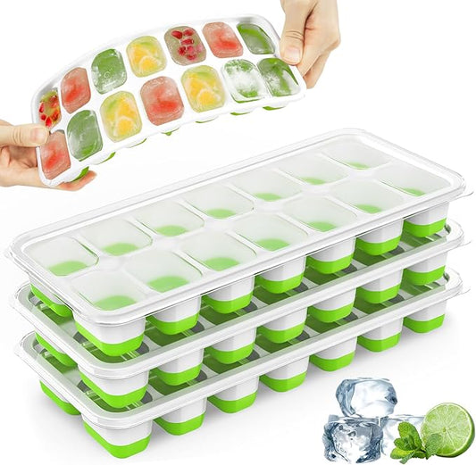Ice Cube Trays, 4 Pack Durable Stackable Ice Trays for Freezer with Spill-Resistant & Removable Lids, Easy-Release 56 pcs Silicone Ice Maker for Cocktail, Coffee, Beer