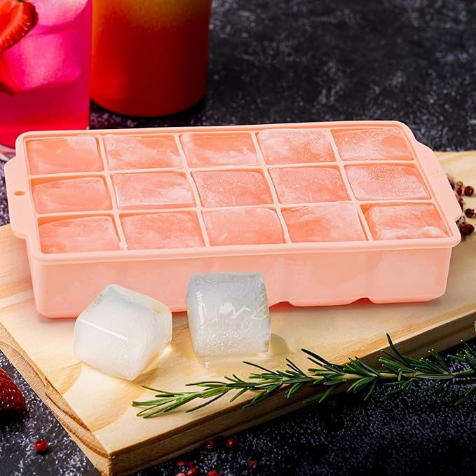 Ice Cube Tray, Ice Tray for Freezer with Lid, 2 Pack Silicone Ice Cube Trays for Freezer with15 Flexible Easy Release Ice Trays