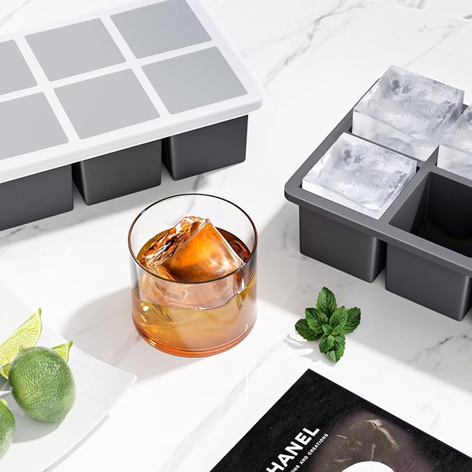 Large Ice Cube Tray for Whiskey:Silicone Ice Cube Trays with Lid - 2Pack Big Square Old Fashioned Ice Cube Maker for Cocktail - 2inch Huge Cubed Ice Trays for Whisky