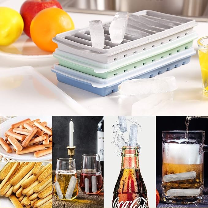 3 PCS Ice Cube Tray, Long Ice Stick Tray Silicone with Lid, Rectangular Narrow Stick, Reusable, Flexible, Easy Release, for Small Mouth Sport Bottles, Juice Bottles, Cocktail Parties