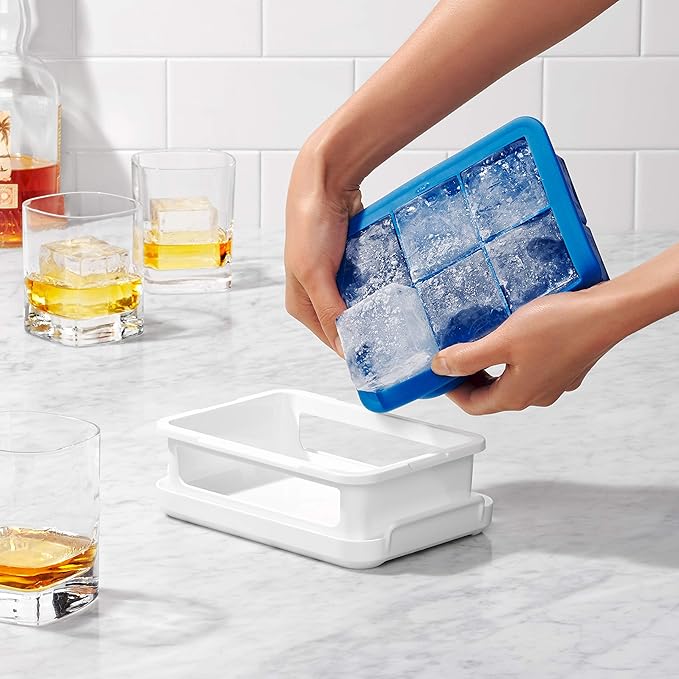 Silicone Stackable Ice Cube Tray with Lid - Large Cube,Dark Blue